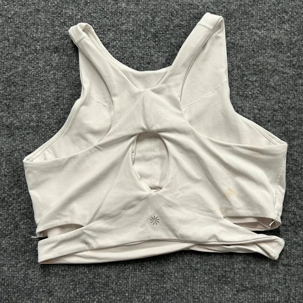 Athleta Sports Bra Womens Size L White High Neck Wrap Cutout Back Athletic Yoga